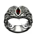 Vintage punk style men ring with red cubic zirconia and wing design gothic jewelry piece - Size 7 / Silver