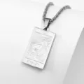 Stainless steel tarot card necklace featuring a strength lion pendant for men and women. - 60cm Iron Chain / Steel