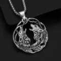 Wikinger Doppelwolf Kopf Halskette Detailansicht, Vintage Metall Anhänger und Kette. - Halskette mit 60cm Kette
