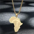Collier pendentif carte d'Afrique en acier inoxydable doré bijou de mode pour homme femme - Chaîne en fer de 60 cm / Or