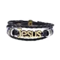 Vintage men braided leather bracelet with metal letter detail fashion wristband jewelry - Bronze