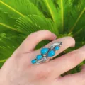 Bohemian turquoise feather ring vintage alloy statement finger jewelry for women festival gift - Size 7 / Blue Turquoise