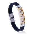 Pulsera para hombre de acero inoxidable y silicona negra con diseño geométrico griego dorado. - Motivo Griego Dorado