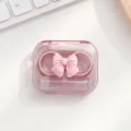 Schattige roze strik contactlenzenhouder, transparante draagbare partnerverzorgingsbox. - Roze brillenkoker met strik