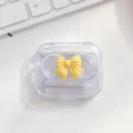 Schattige strik contactlenzen etui doorzichtige draagbare lenzen opbergdoos verzorgingsbox - Geel brillenkoker met strik