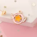 Stern Flügel Metall Anhänger DIY Schmuck Zubehör, rosa Emaille Charm für Armband Ohrringe. - Stern Flügel