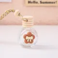 Simpatico flacone di profumo sospeso per auto in vetro con tappo in legno e fiocco floreale - Fiocco a petali marrone