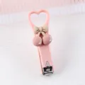 Cute pink heart nail clipper with bow cherry decor, mini portable nail cutter for daily use. - Cherry Nail Clipper / Pink