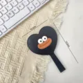 Cute black heart makeup mirror with funny big mouth cartoon design, hand held vanity mirror. - Black