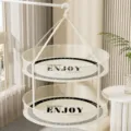 Panier de séchage de vêtements suspendu double couche crème pour pulls et chaussettes - Double Couche 40cm Rond