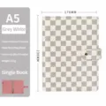 Quaderno ad anelli A5 con elegante copertina in pelle a scacchi e meccanismo in metallo. - A5 / Bianco