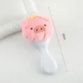 Cute pink pig plush hair brush with star decor, portable mini massage cushion comb for kids. - Handle Comb - Pink Pig / White Handle Pink Pig