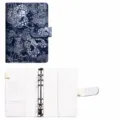 A6 Agenda ad Anelli Blu Notte Pelle PU Copertina per Quaderno Ricaricabile con 6 Anelli - A6 blu navy jacquard classico