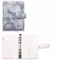 Quaderno con risvolti A6 in pelle PU grigia con copertina jacquard tradizionale e tasche. - A6 grigio jacquard classico