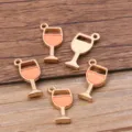 Gold alloy wine glass charms enamel goblet pendants for DIY jewelry making and crafts. - Orange