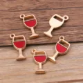 Wine glass alloy charm KC gold red enamel pendant DIY jewelry making accessories 9x18mm - Red