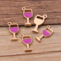 Detailed shot of wine glass alloy charms, KC gold plated with purple enamel for DIY jewelry. - Purple