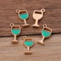 Gold alloy wine glass charms for DIY jewelry making, green enamel goblet pendants 9x18mm - Green
