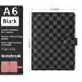 Cuaderno de Agenda A6 de Cuero PU con Diseño de Cuadros y Anillas Metálicas - A6 / Negro