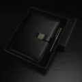 A5 taccuino d'affari in pelle PU nera e set di penne variante, elegante blocco note. - Set Scatola Regalo con Fibbia / A5 / Nero