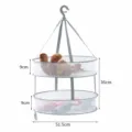 2-tier hanging mesh drying basket for sweaters socks breathable foldable laundry rack 51.5cm - Windproof 51.5cm Double Tier Drying Net with Guardrail (Small Round, Grey) / Gray
