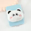 Portable cute fluffy panda pocket makeup mirror, compact folding cosmetic mirror for girls daily use. - Blue - Red Panda