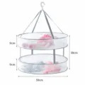 Double layer hanging mesh drying basket for sweaters and delicate garments with hooks. - Windproof 59cm Double Tier Drying Net with Guardrail (Large Round, Grey) / Gray