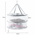 2-tier hanging mesh drying rack for clothes, sweaters, and socks with 61x72cm dimensions. - Windproof 61cm Double Tier Enclosed Drying Net (Round, Grey) / Gray
