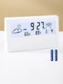 White digital desktop alarm clock with temperature, humidity and calendar display. - Simple White Lighted Clock (Alarm/Temp & Humidity/Weather)