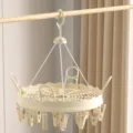 Circular multi-clip clothes drying rack for socks and underwear, windproof design, cream yellow. - Round 26 Clips with Shoe Drying Rack / Milk Yellow
