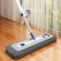 45cm vlakke dweil mop met brede pad en dikke microvezel voor nat en droog reinigen. - 45cm Geüpgradede Chenille Mopdoek + Verdikte Paal + 2 Originele Doeken / Blauw en Wit