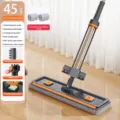 Household flat floor mop with 45cm wide head and 127cm reinforced handle for easy cleaning. - 45cm Blue Mop with Roller Assist, Thickened Stainless Steel Pole & 2 Cloths
