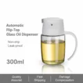 Γυάλινη φιάλη διανομής λαδιού 300ml με αυτόματο καπάκι, αντισταγονική για την κουζίνα. - 300ml / Λευκό