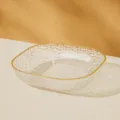 Transparent white square glass bone dish with gold rim, household fruit dish, 15x15cm. - 1 Piece/Pack / Clear White