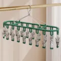 Stainless steel drying rack with 18 clips, light luxury green sock hanger for daily use. - 18 Clips / Green