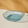 Transparent blue square fruit bone dish with gold rim, stylish household tableware plate. - 1 Piece/Pack / Transparent Blue