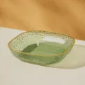 Green Transparent Glass Bone Waste Dish Square Fruit Plate with Gold Rim 15x15x3.3cm - 1 Piece/Pack / Transparent Green