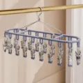 Stainless steel sock drying rack with 20 clips, multi-purpose laundry hanger for underwear. - 20 Clips / Gray