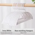 White plastic clothes hangers seamless wide shoulder design anti slip drying rack 20pcs - 1 Piece / Ivory