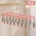 Stainless steel pink sock drying rack with 20 clips, multi-functional hanger for underwear. - 20 Clips / Pink