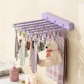 Folding wall mounted clothes drying rack taro purple with 24 clips for bathroom balcony - 1 Piece/Pack / Taro Purple