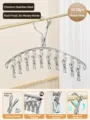 Stainless steel sock drying rack with 10 clips, durable windproof laundry hanger for balcony. - Curved 10-Clip