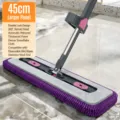 Vlakke vloermop met 45cm chenille pad, 360° draaibare roestvrijstalen steel voor dagelijkse schoonmaak. - Langharige chenille zwabber 45cm basis met verdikte steel & 1 doek