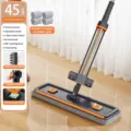 Handvrije vlakke mop voor vloerreiniging thuis, droog en nat gebruik met verlengde stang. - 4 Verdikte Doeken + Verdikte RVS Steel (Inclusief Mop Clip) / 45cm