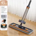 Household flat mop for floor cleaning, free hand-wash lazy mop with squeeze scraper tool. - 45cm Blue Roller-Assist Mop, Stainless Steel Pole with 6 Cloths