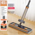 Handvrije vlakke mop met 127cm versterkte steel en 6 microvezeldoeken voor eenvoudige reiniging. - 6 Verdikte Doeken + Verdikte RVS Steel (Inclusief Mop Clip) / 45cm