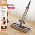 Hand-wash free flat mop with roller, reinforced pole and panel for easy home cleaning. - 38cm Blue Roller-Assist Mop, Stainless Steel Pole with 2 Cloths