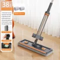 Handvrije vlakke dweil met wisser, 127 cm lange steel en 38 cm brede reinigingskop. - 2 Verdikte Doeken + RVS Steel (Inclusief Mop Clip) / 38 cm