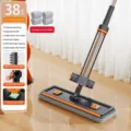 Efficiënte vlakke mop met 38cm plaat en 127cm steel voor droog en nat handvrij reinigen. - 38 cm blauwe rolmop, roestvrijstalen steel with 4 doeken