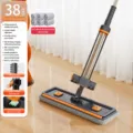 Platte vloermop zonder handwas met knijper en 360 graden draaibare kop voor eenvoudig schoonmaken. - 4 Verdikte Doeken + RVS Steel (Inclusief Mop Clip) / 38 cm